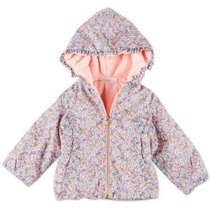Penelope Mack Hooded Jacket Sherpa Fleece Lined Pink Floral Ruffle Trim Size 6X
